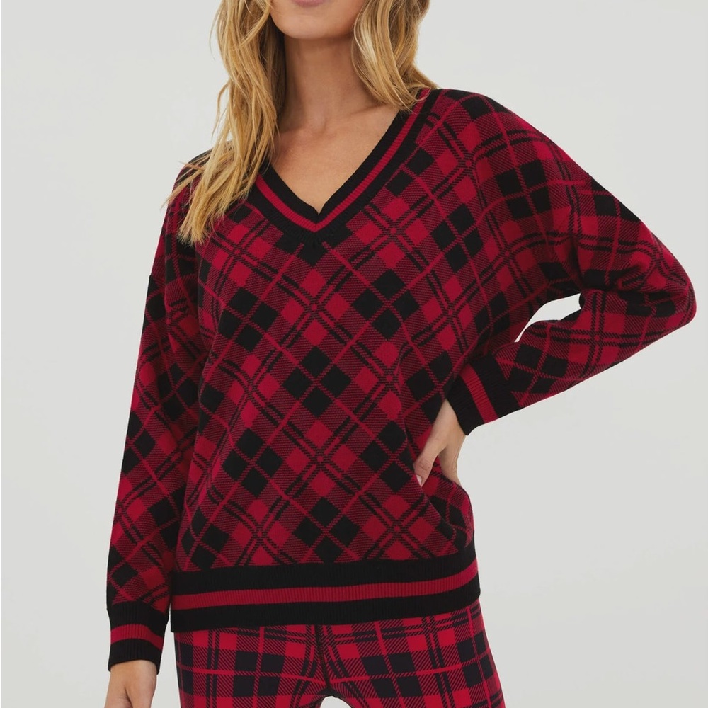 Beach Riot Joey Over-sized Red & Black Merry Plaid Sweater Size Small $175msrp!